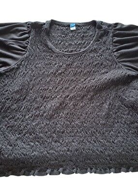 Old Navy 3XL Women's Plus Size Black Smocked Top With Short Ruched Sleeves